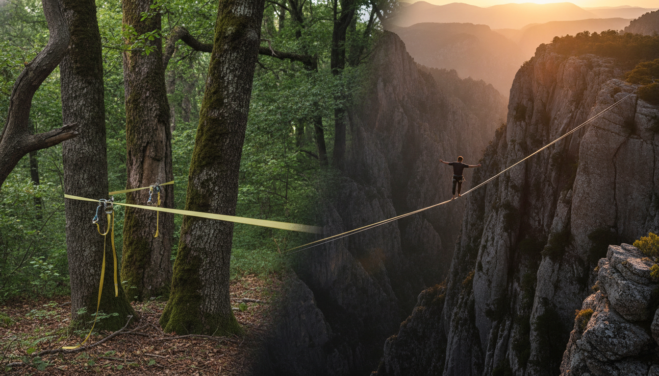 découvrez l'évolution de la slackline, passant de la simple sangle tendue entre deux arbres à l'art audacieux et extrême de la highline, alliant équilibre, concentration et sensations fortes.